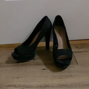Candies black velvet peep toe stiletto